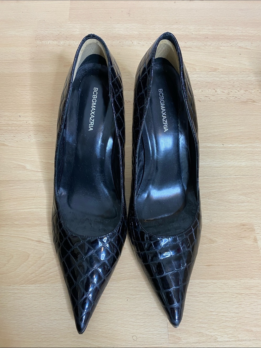 BCBGMaxAzria Black Croc-Embossed Pointed-Toe Pumps